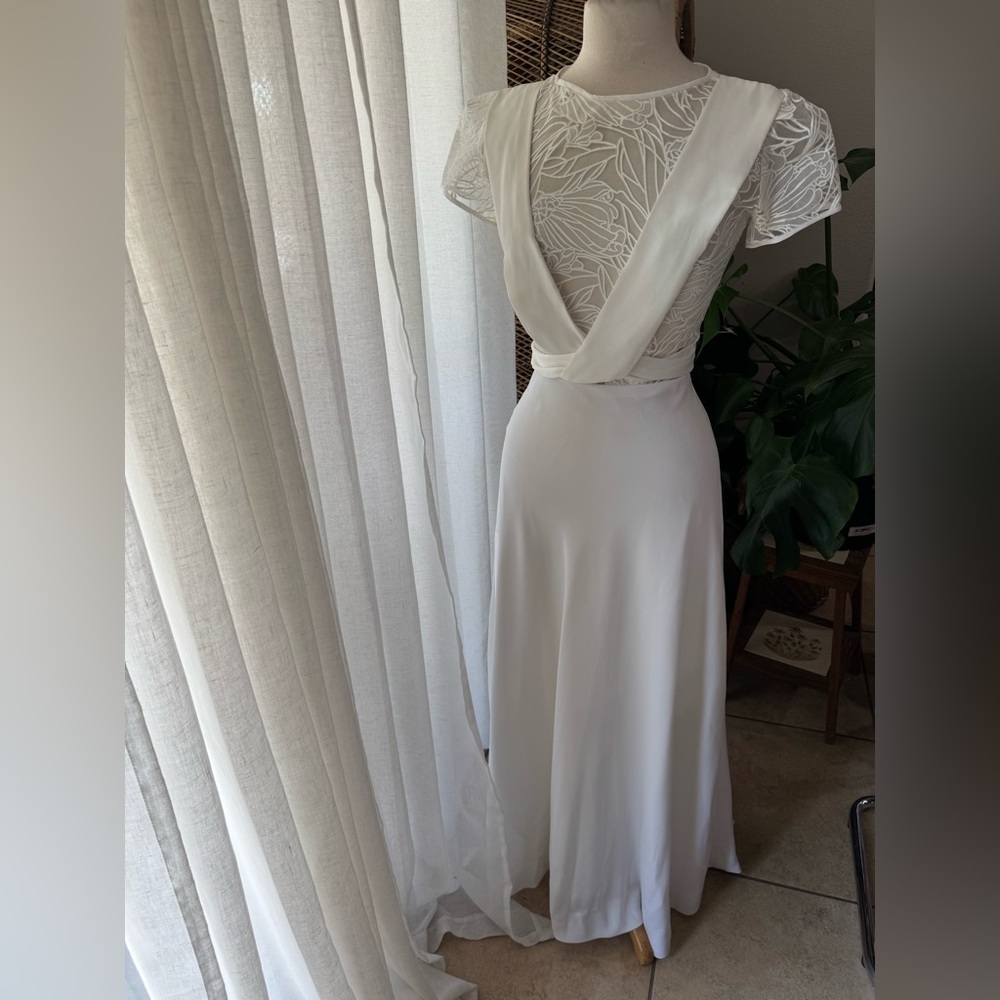 Vintage Wedding bridal shower party sheer maxi full‎ Elegant White Lace Dress